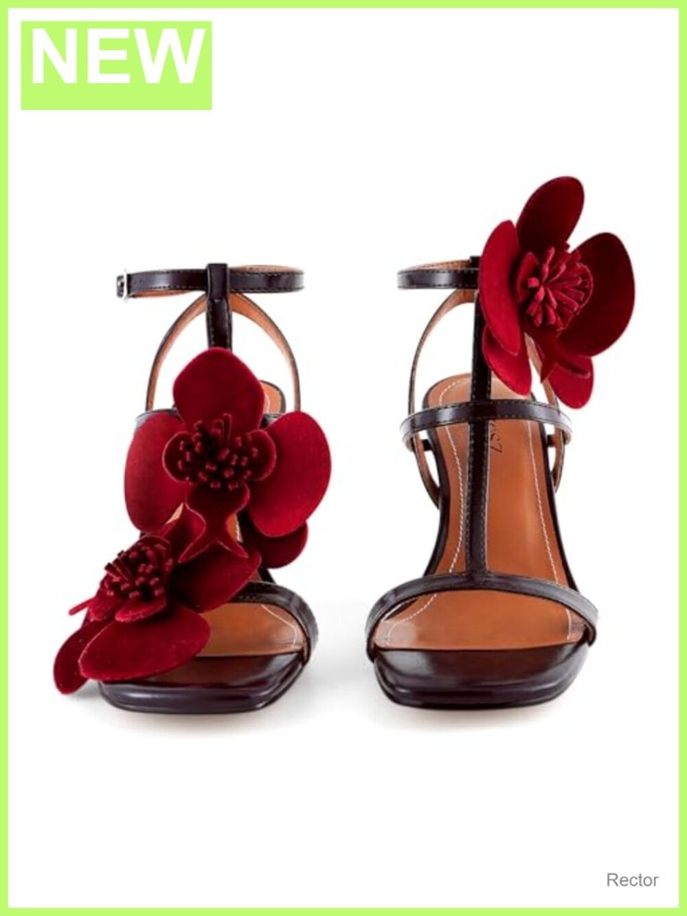Faux Leather Stiletto Heel Strappy Sandals with Floral Embellishments, Open Toe